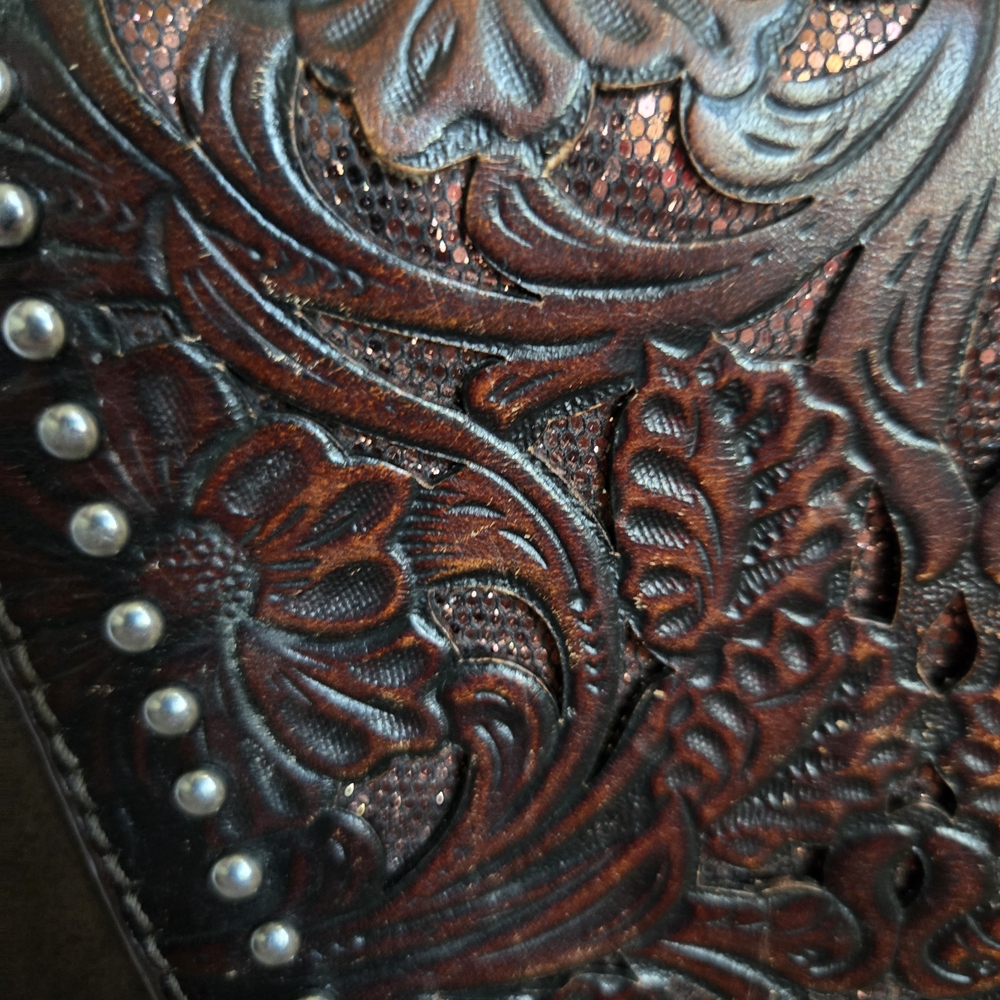 Shyanne Brown Leather Shoulder Bag with Fringe and Tooling - Picture 7 of 9